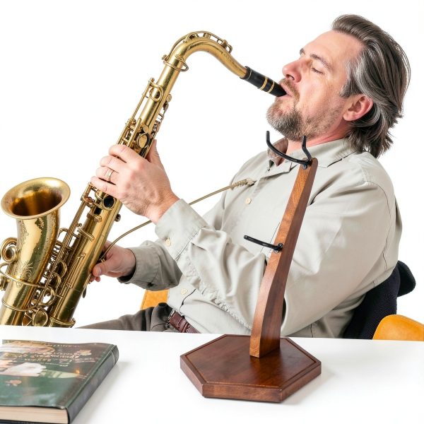 Soekoa Alto Saxophone Stand Brown Solid Wood-4