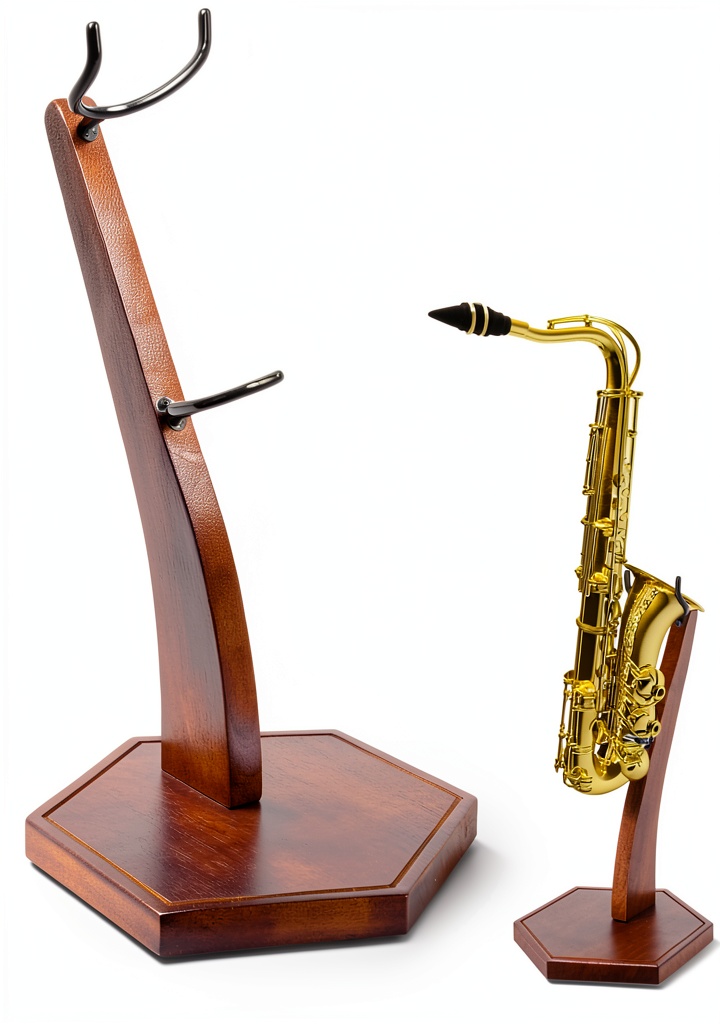 Installing Soekoa Alto Saxophone Stand Brown Solid Wood on a wooden desk