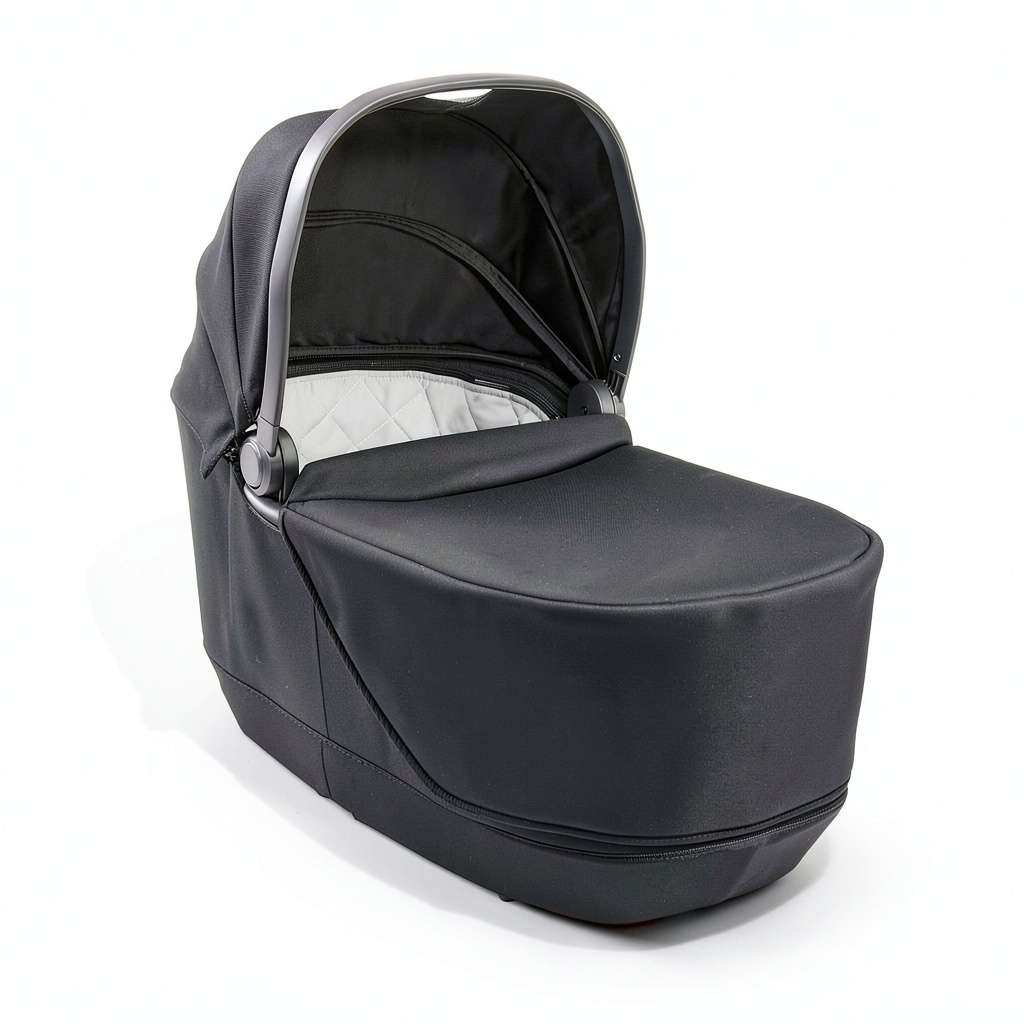 Installing City Sights Baby Stroller Bassinet on a wooden floor with tools and a newborn doll