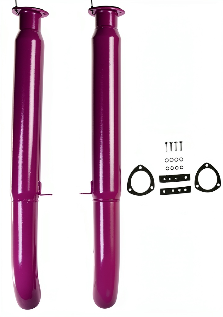 Flowtech Purple Muffler Header installed on a Jeep under the hood